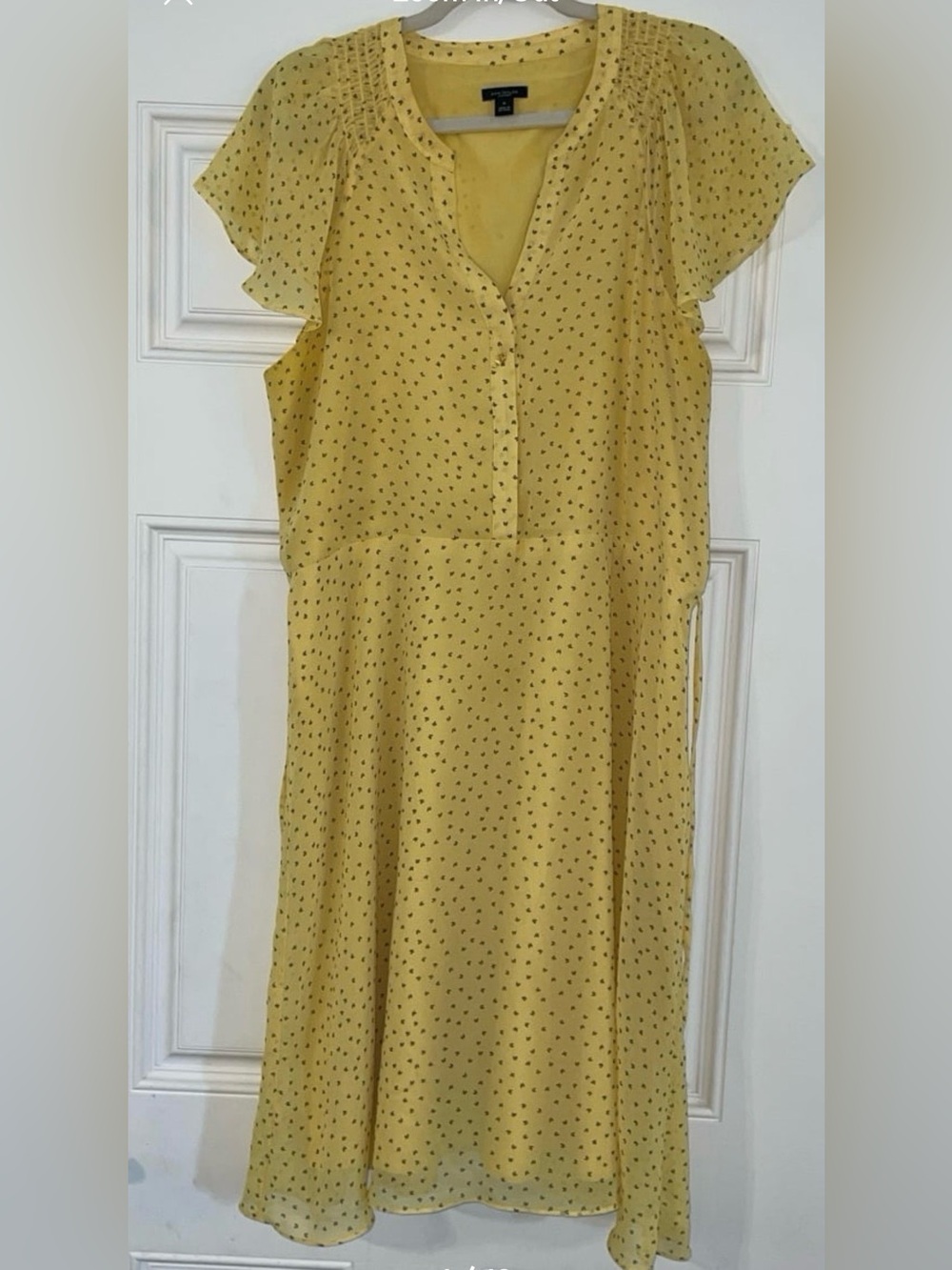 Ann Taylor Sunshine Yellow Dot Midi Dress, Sz. 16, Like New.